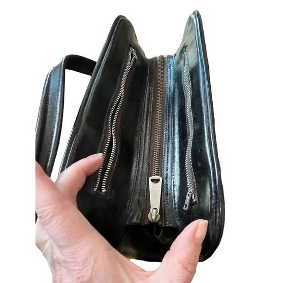 Handmade Hand-tooled Black And White Boho Leather Purse Satchel Floral - Picture 9 of 11